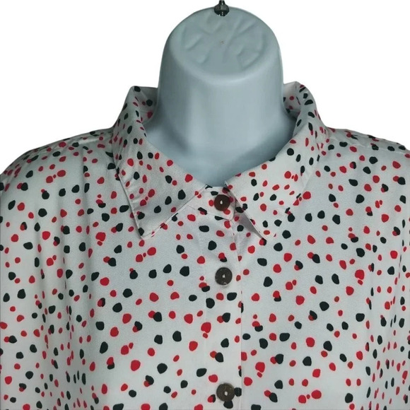 Claire France  Sleeveless Polka Dot Button Down Blouse Orange White Black 14 NWT - Picture 3 of 11